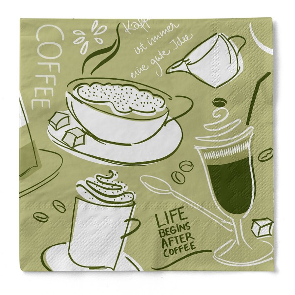 Tissue Serviette Tasty Coffee in Oliv, 33 x 33 cm, 100 Stück - Mank