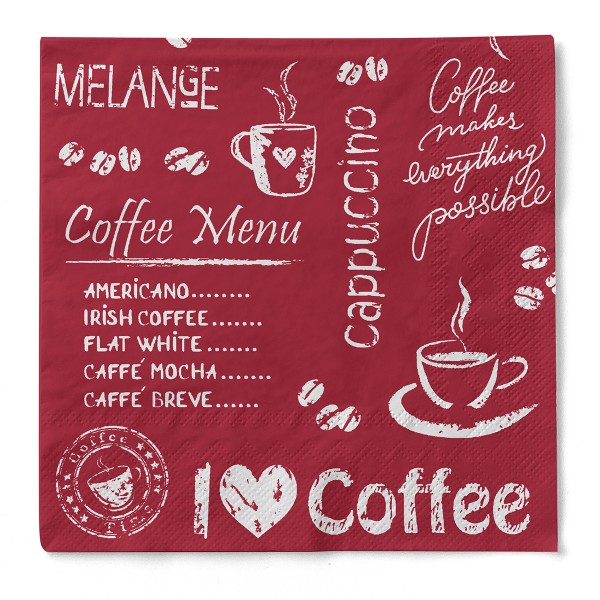 Tissue Serviette Coffee Time in Bordeaux, 33 x 33 cm, 100 Stück - Mank