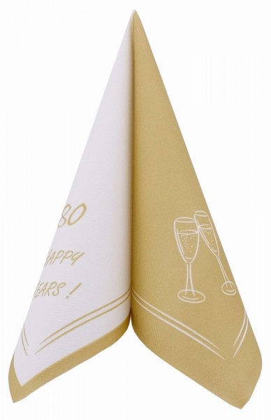 Airlaid Serviette Happy Years 80 Jahre in Gold, 40 x 40 cm, 50 Stück - APARTina