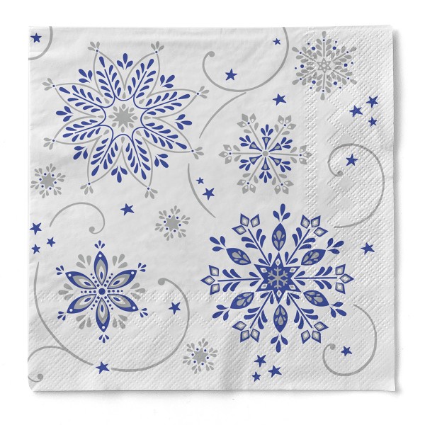 Tissue Serviette Cristal in Blau-Silber, 33 x 33 cm, 100 Stück - Mank