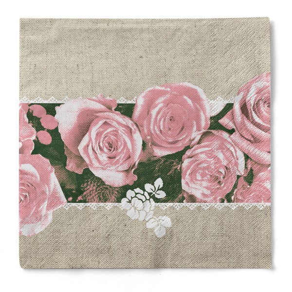 Tissue Serviette Lovely Roses in Rosa, 40 x 40 cm, 100 Stück - Mank