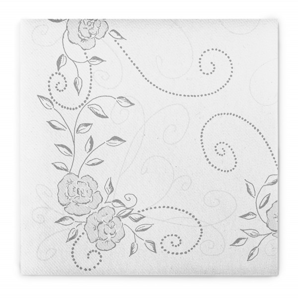 Airlaid Serviette Hochzeit in Silber-Grau, 40 x 40 cm, 50 Stück - Mank