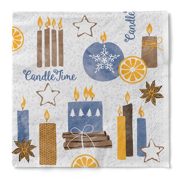 Tissue Serviette Candle Time in Grau, 40 x 40 cm, 100 Stück - Mank