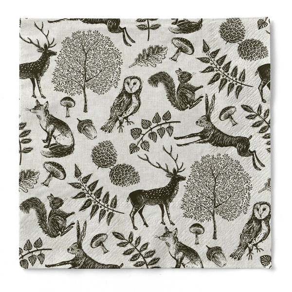 Tissue Serviette Forest Grau-Schwarz, 33 x 33 cm, 100 Stück - Mank