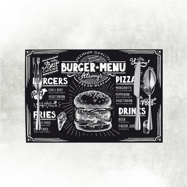 Papier Tischset Burger Menu in Schwarz, 40 x 30 cm, 500 Stück - Mank