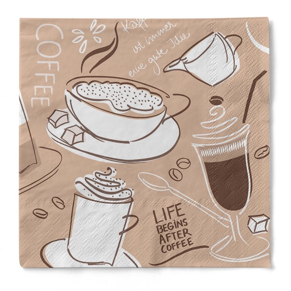 Tissue Serviette Tasty Coffee in Braun, 33 x 33 cm, 100 Stück - Mank