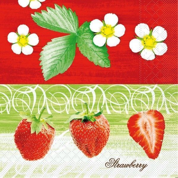 Tissue Serviette Strawberry, 40x40 cm, 100 Stück - Mank