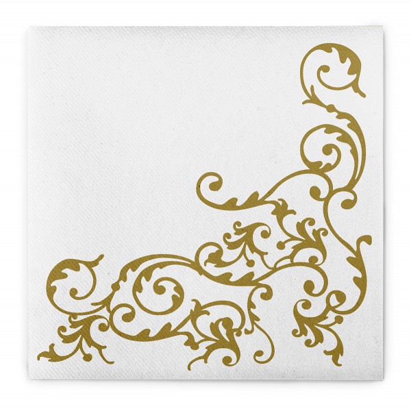 Airlaid Serviette Pomp in Gold-Weiss, 40 x 40 cm, 50 Stück - Mank