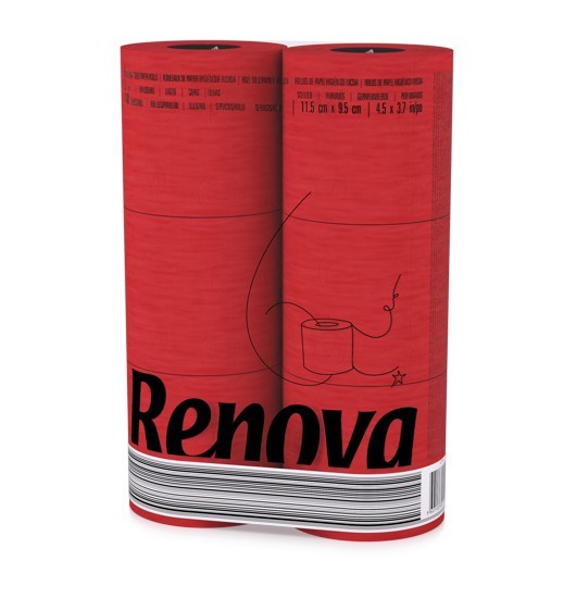 6 Rollen rotes Toilettenpapier von Renova im Folienpack - ROT