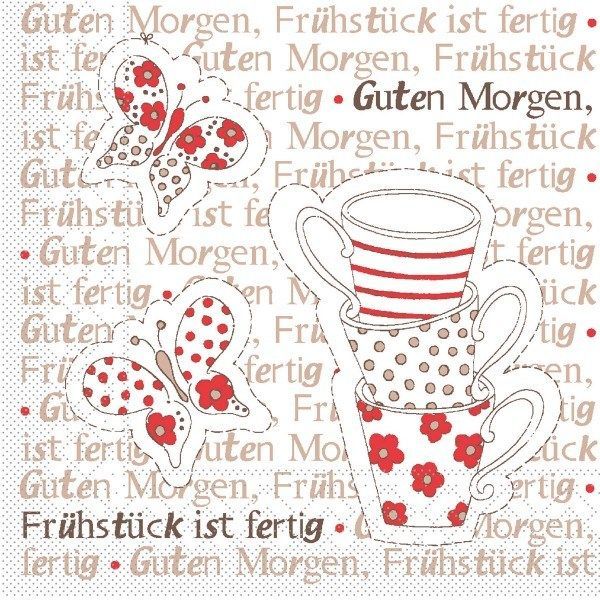 Tissue Serviette Frühstück ist Fertig! in Rot-Braun, 24 x 24 cm, 150 Stück - Mank