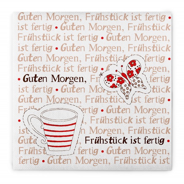 Airlaid Serviette Frühstück ist Fertig! in Rot-Braun, 33 x 33 cm, 50 Stück - Mank